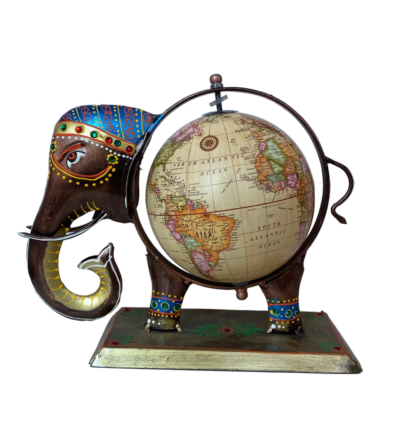 1723 Elephant Metal Globe (8.5x9.5inch)
