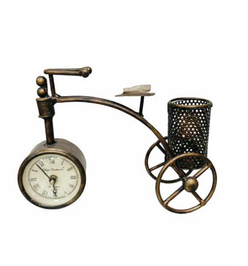 5070 Metal cycle pen stand with clock (7x10inch)