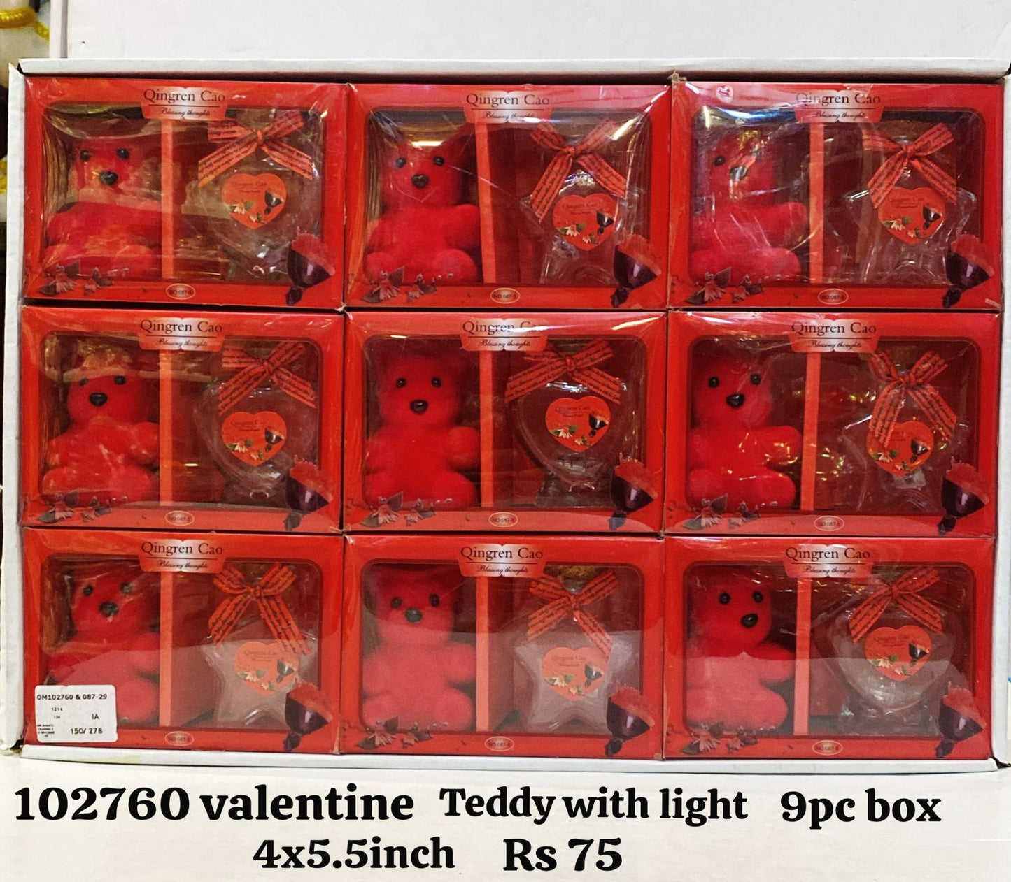 102760 valentine teddy with light 9pc box (4x5.5inch)