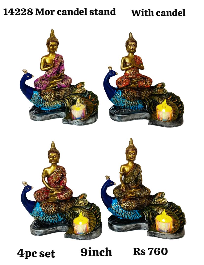 14228 mor candle stand budh 4pc set(9inch)