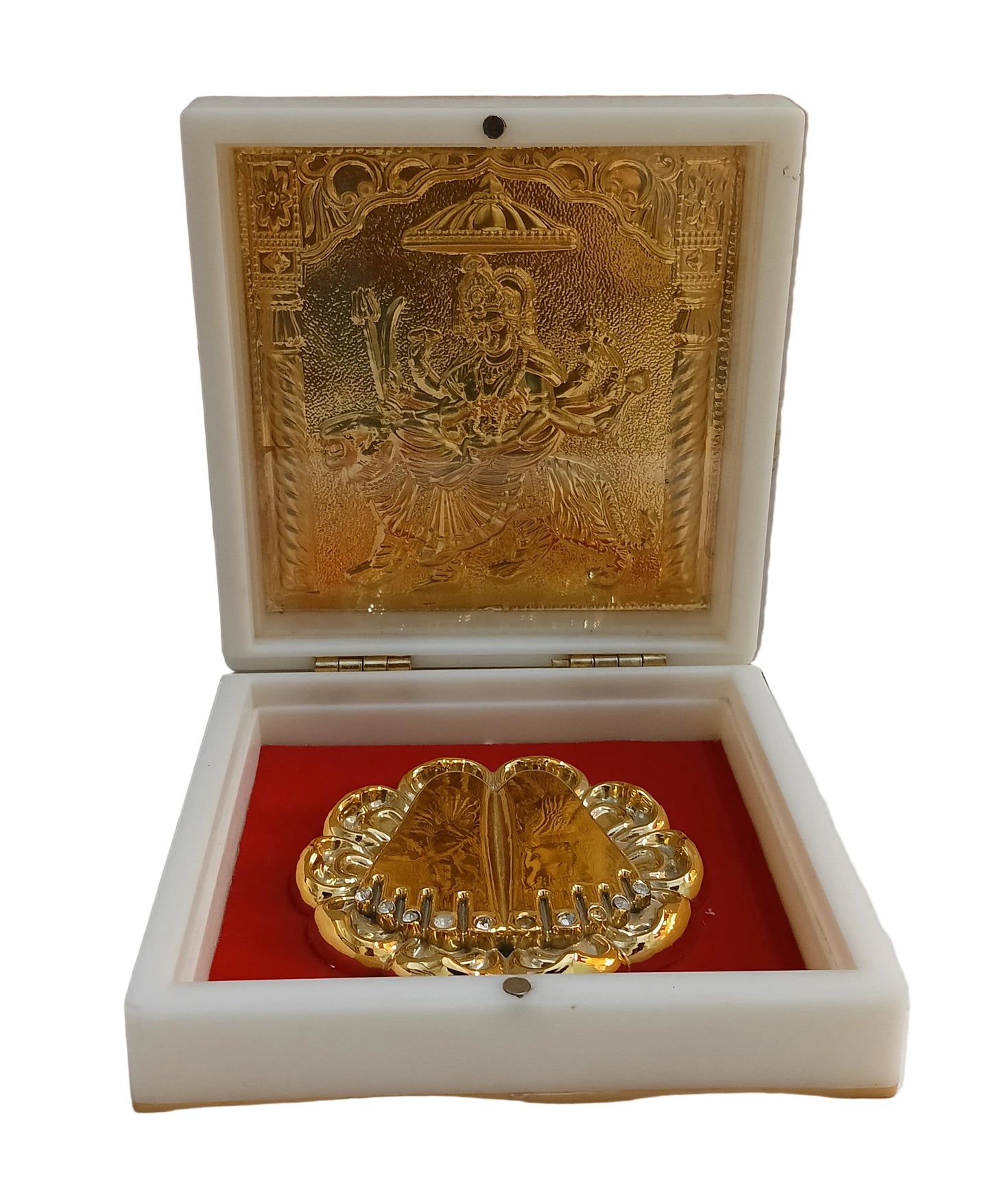 Gold plated Charan paduka jai Mata dii (4.5x4.5inch)