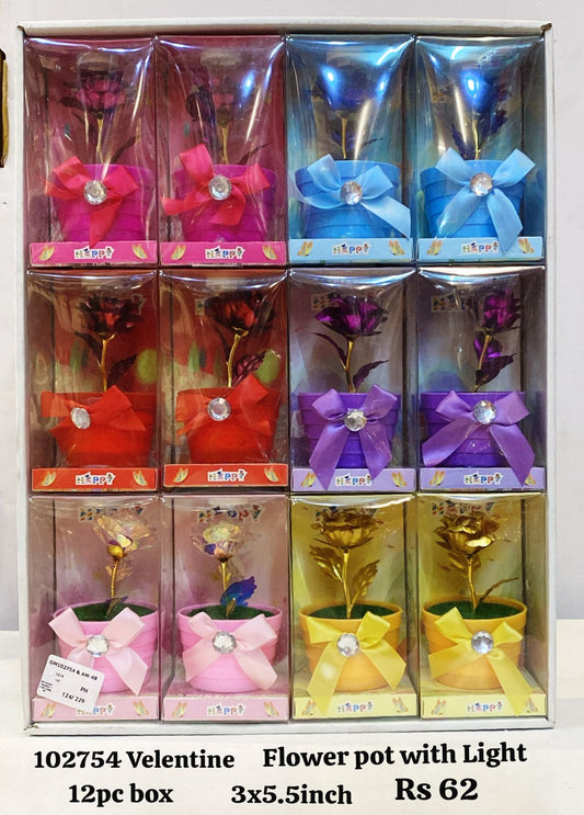 102754 valentine flower pot with light 12pc box(3x5inch)