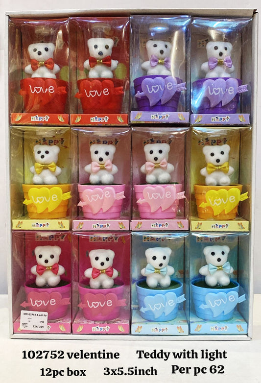 102752 valentine teddy with light 12pc box(3x5.5inch)