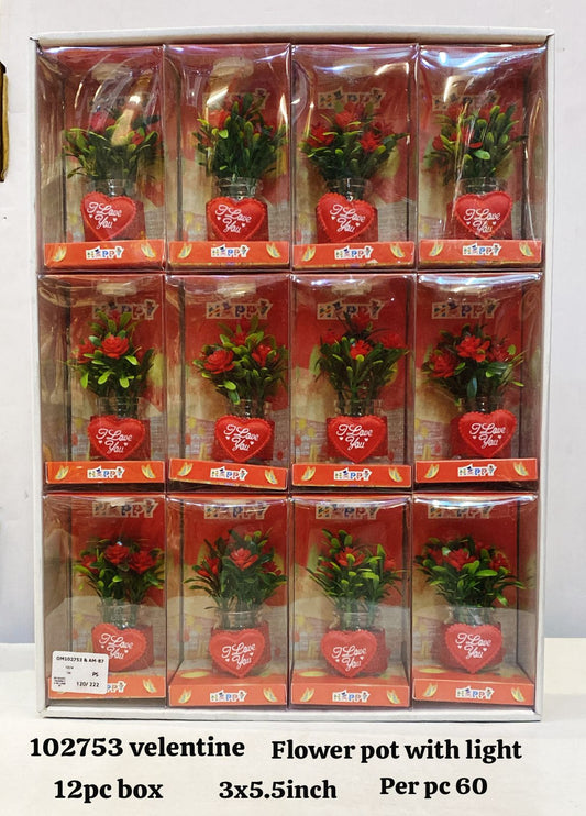 102753 valentine flower pot with light 12pc box(3x5.5inch)
