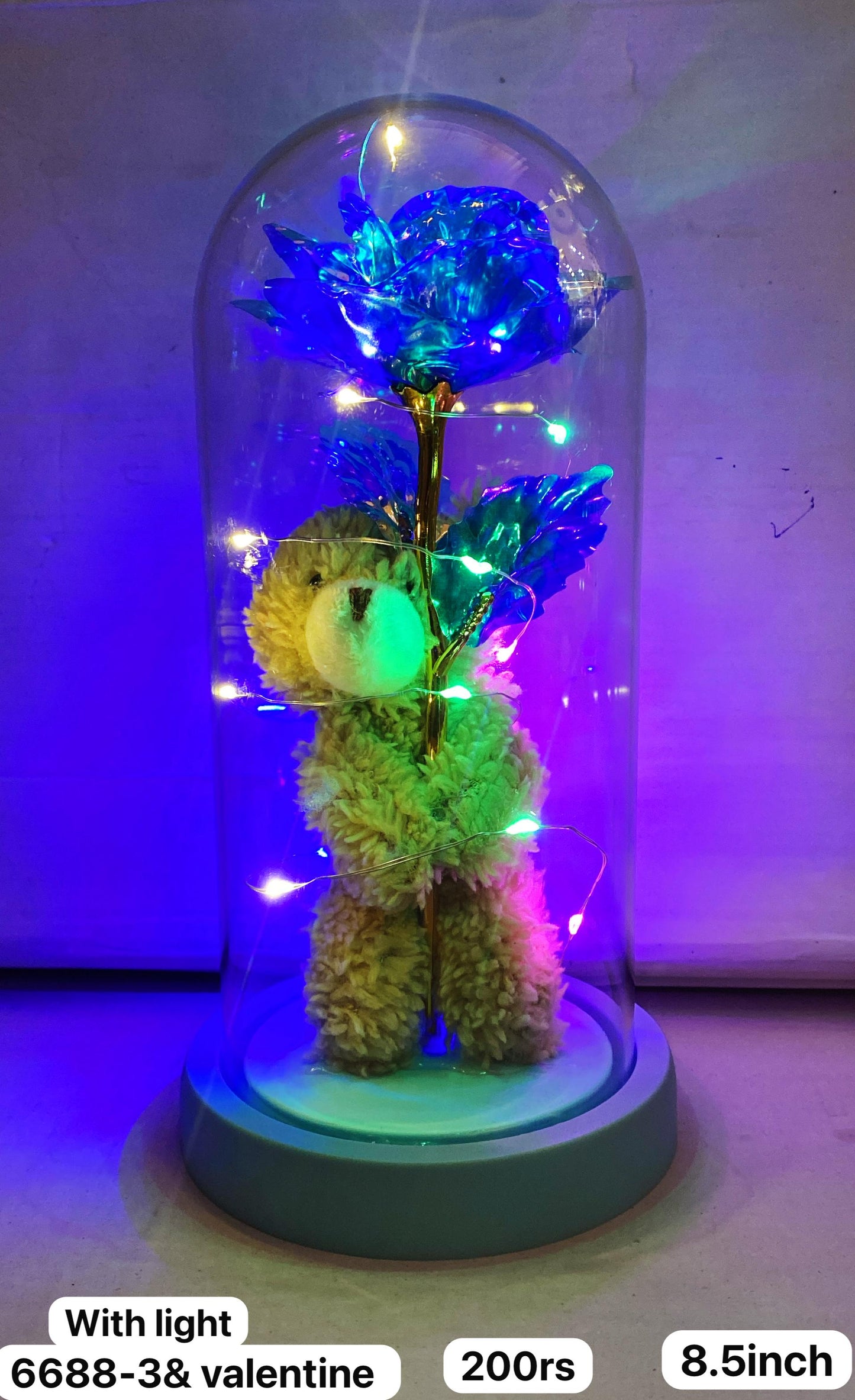 6688-3lighting Teddy & flower(8.5inch)