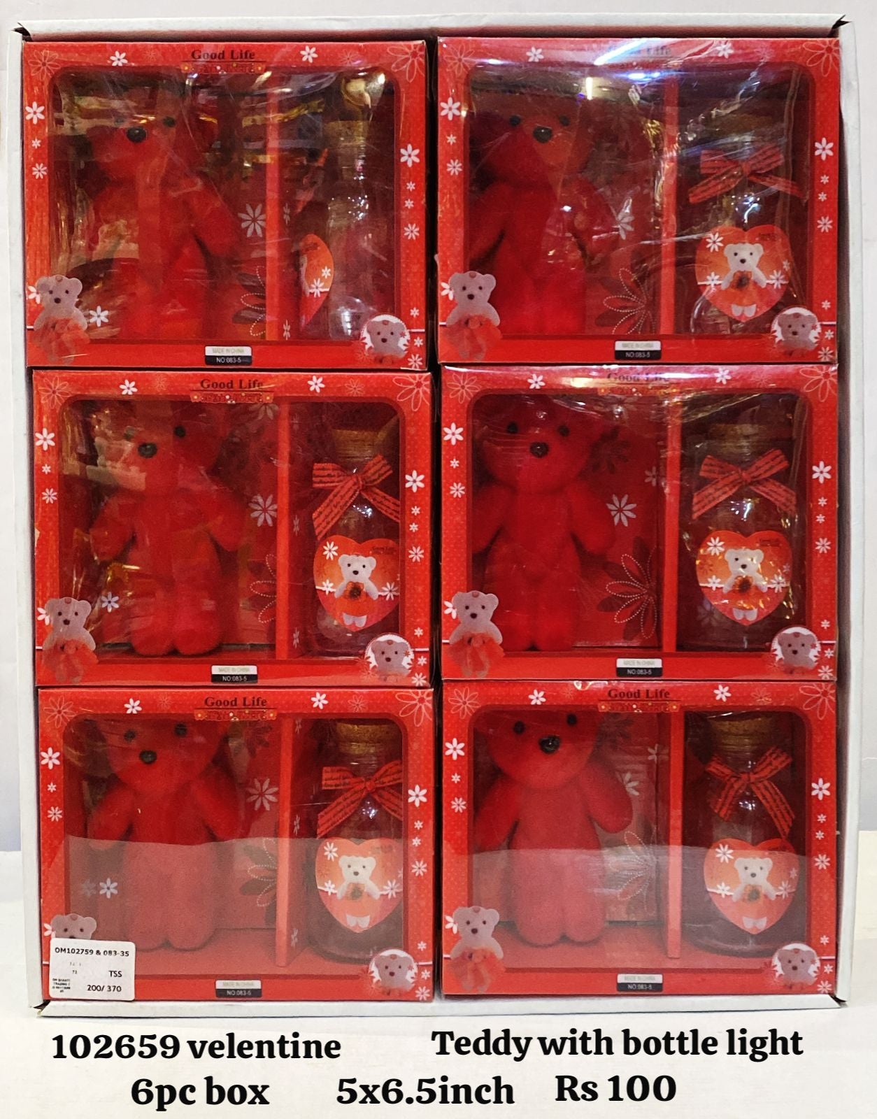 102659 valentine teddy with bottle light 9pc box(5x6.5inch)
