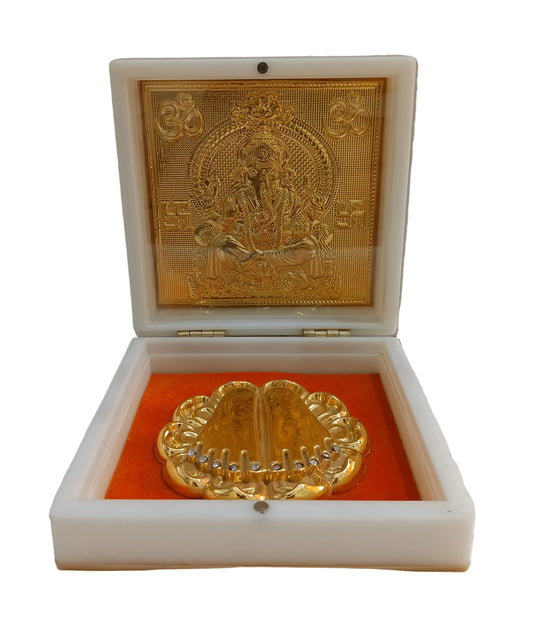 Gold plated Charan paduka shree Ganesh (4.5x4.5inch)