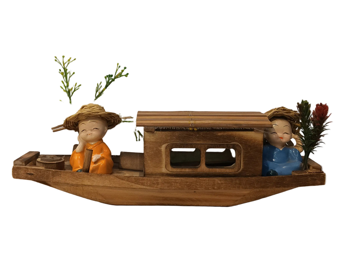 Wooden ship with monk (26cm)