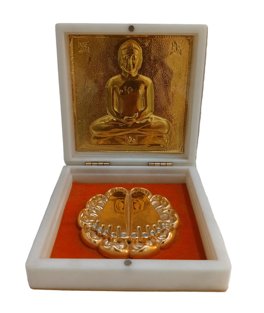 Gold plated Charan paduka jai Mahaveer swami (4.5x4.5inch)