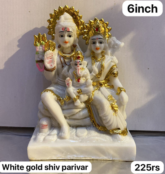 6inch white gold shiv parivar