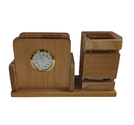 Wooden pen stand with clock (3.5x6.5inch)