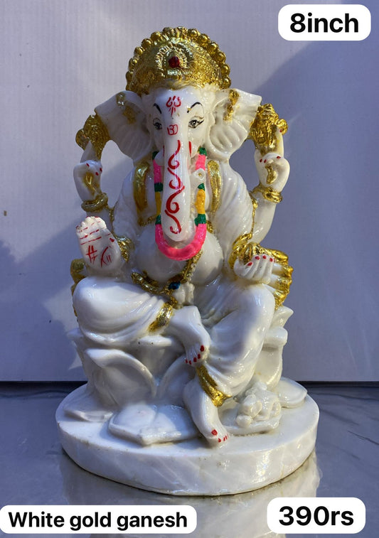8inch white gold Ganesh ji